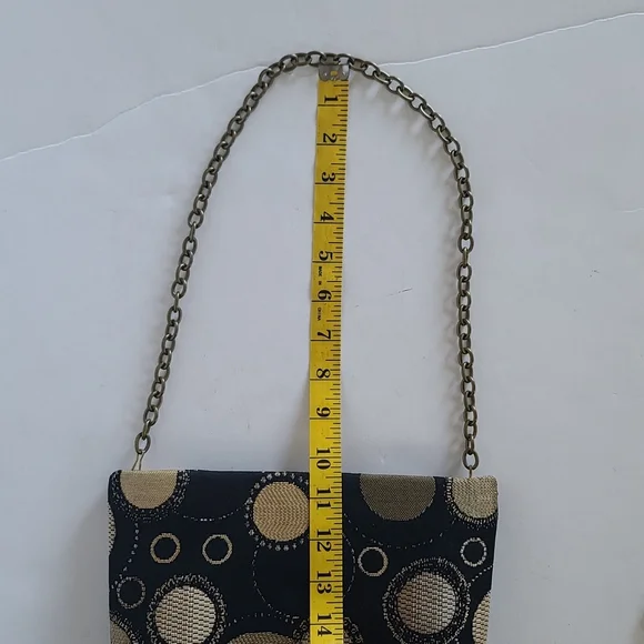 Black with gold circles gold chain purse - Picture 5 of 9